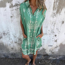 Load image into Gallery viewer, Casual Printed Short Sleeve Buttons Down Mini Dress with Pockets
