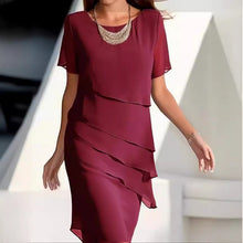 Load image into Gallery viewer, Navy Round Neck Short Sleeves Tiered Mini Dress
