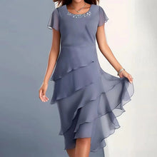 Load image into Gallery viewer, Sweet Elegant Round Neck Tiered Chiffon Midi Dress
