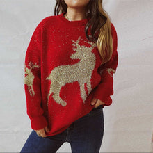 Load image into Gallery viewer, Christmas Elk Knitted Crew Neck Long Sleeved Sweater
