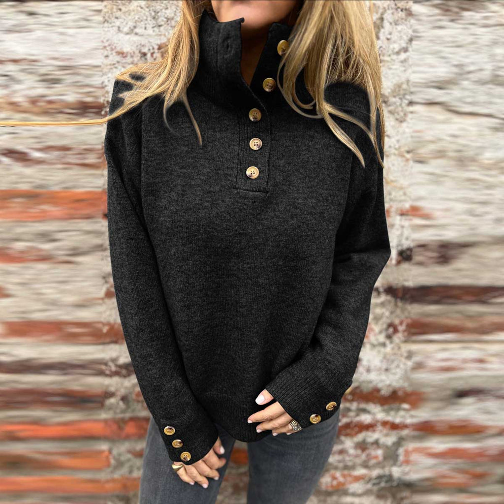 Collar Buttons Casual Loose Sweater