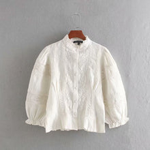 Load image into Gallery viewer, Princess Long Sleeves Embroidery Hollow Out Linen Shirt

