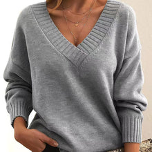Load image into Gallery viewer, Long Sleeve V Neck Loose Sweaters Knit Pullover
