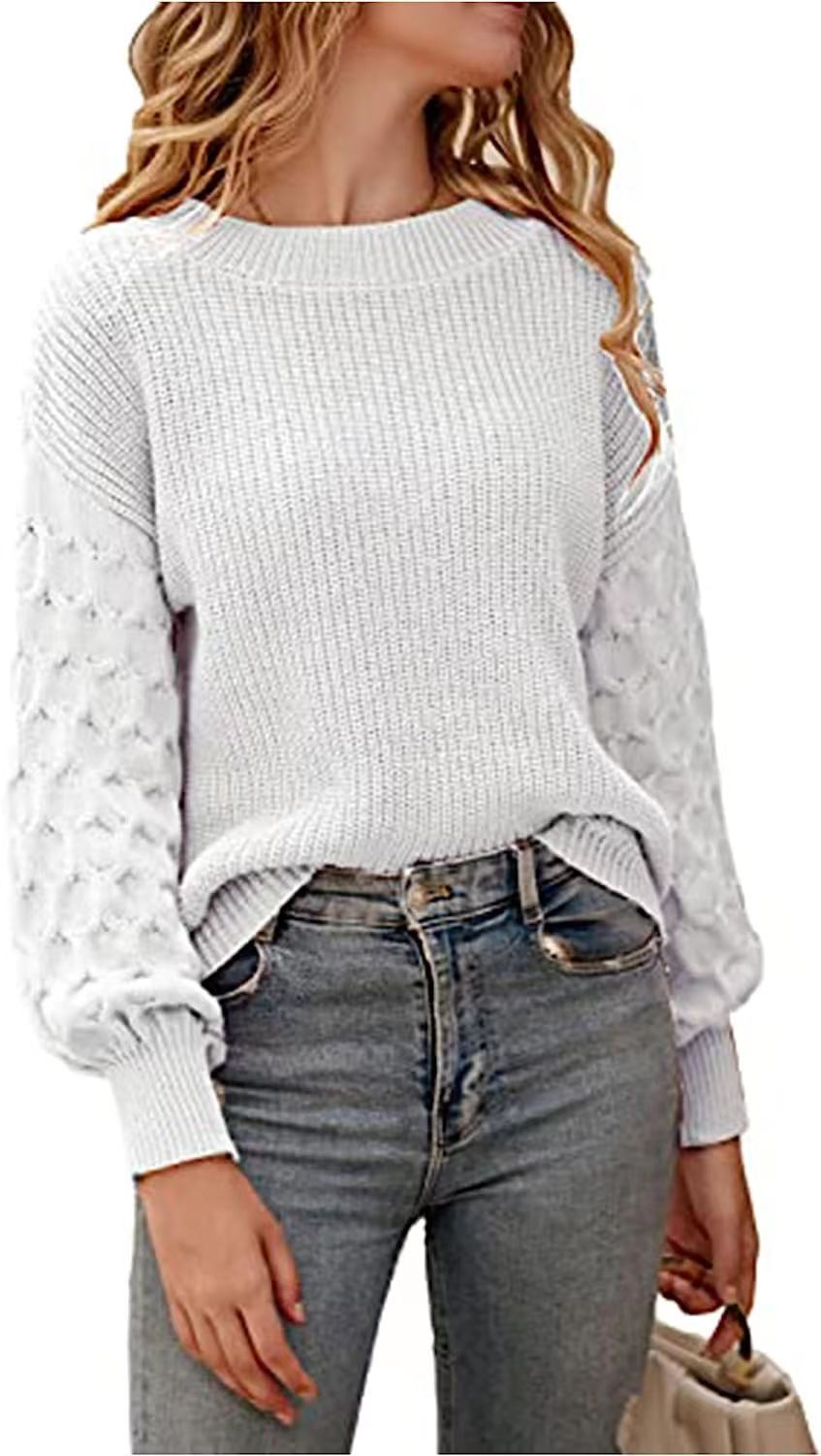 Drop Shoulder Crewneck Loose Chunky Knit Pullover Sweater