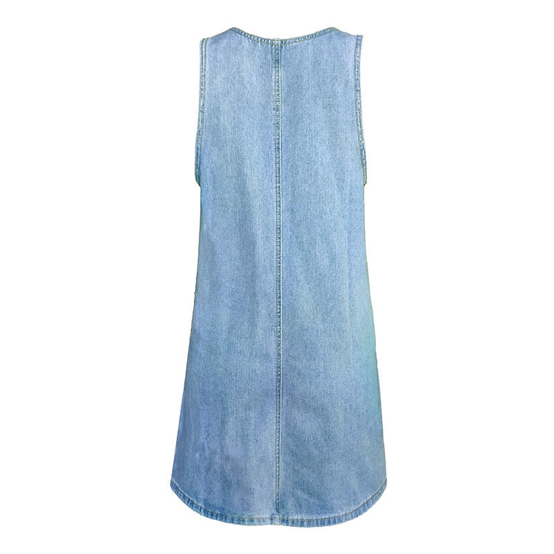 Sleeveless Casual Denim Dress with Pockets