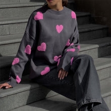 Load image into Gallery viewer, Cute Hearts Pullover Sweater Soft Cozy Loose Casual Warm Sweater
