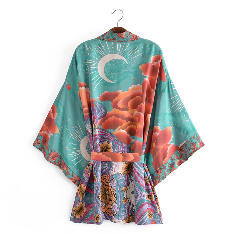Boho Moon Light Kimono Robe Beach Cover up