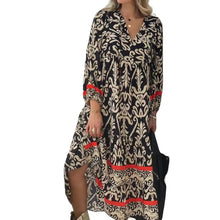 Load image into Gallery viewer, Black Loose Print Long Sleeves Maxi Dress
