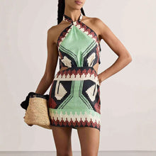 Load image into Gallery viewer, Chic Geometric Print Halter Neck Mini Dress

