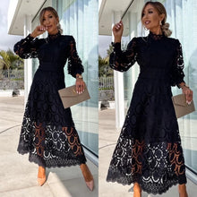 Load image into Gallery viewer, Long Sleeve Hollow Out Lace Midi Dress
