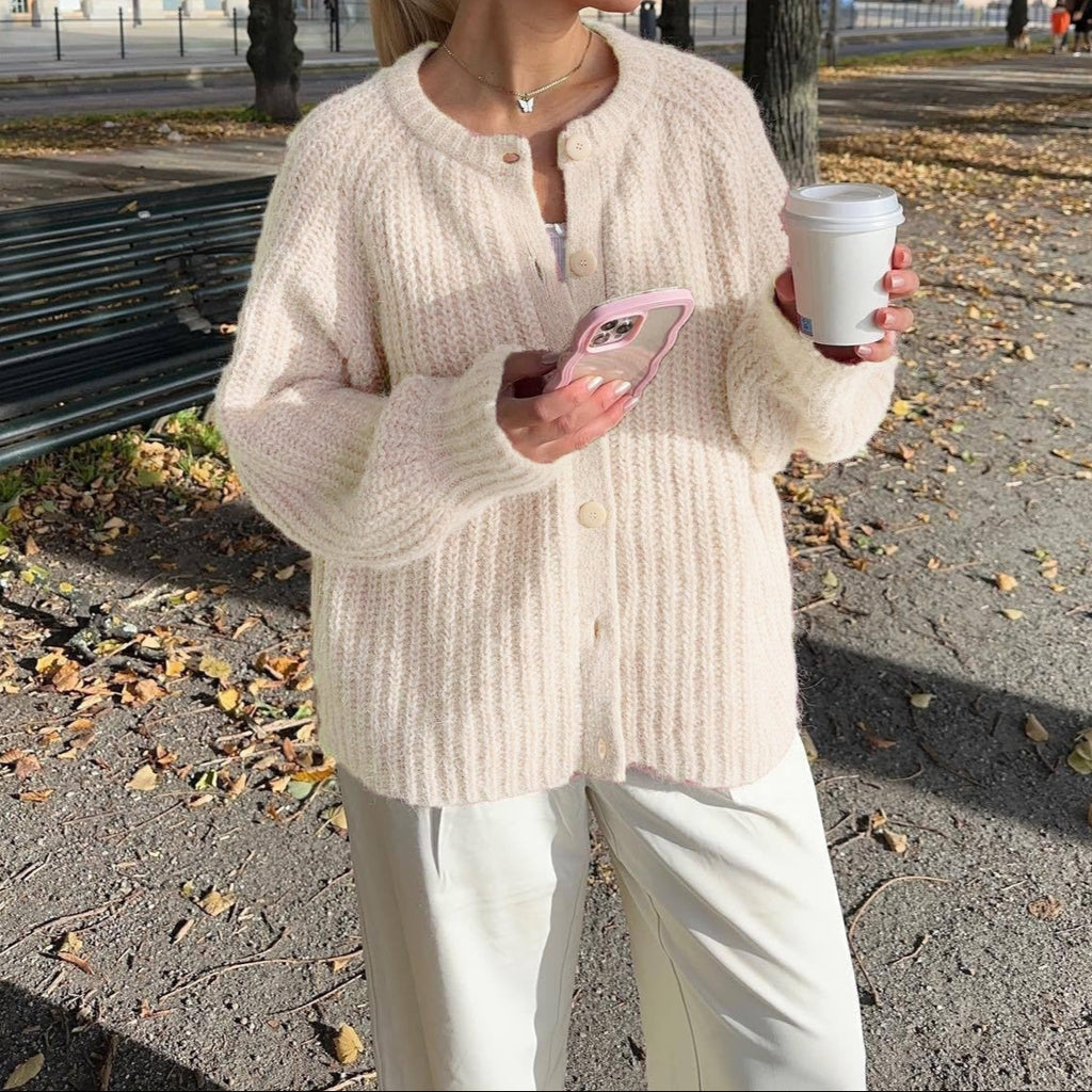 Crew Neck Button Cropped Cardigan