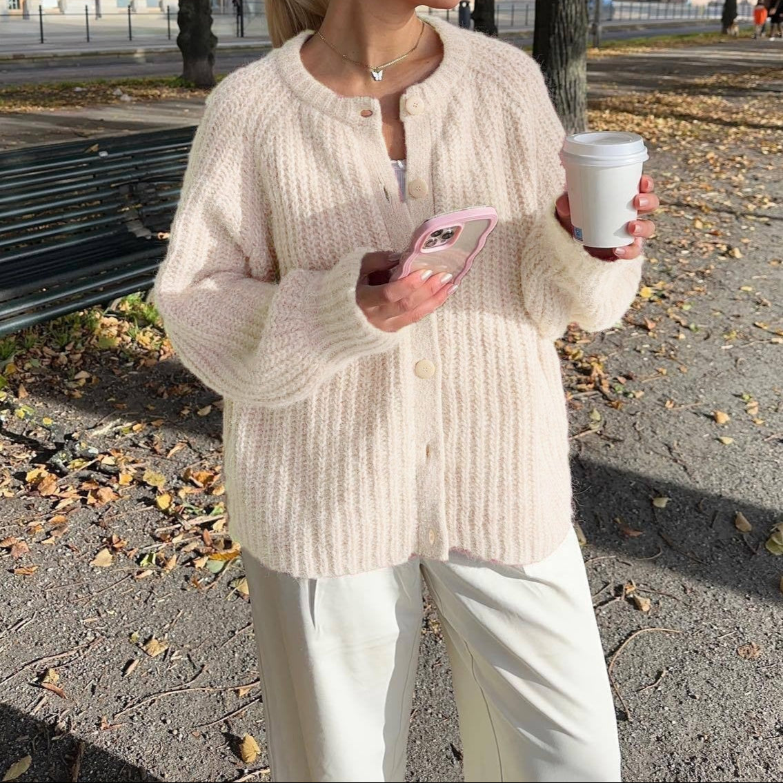 Crew Neck Button Cropped Cardigan