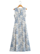 Load image into Gallery viewer, Light Blue Floral Print Split Side Midi Dress
