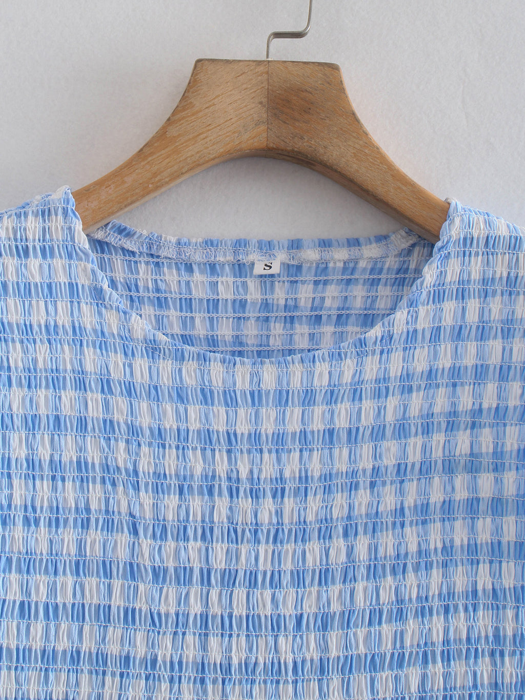 Blue Gingham Smocked Flutter Sleeves Tiered Midi Dress