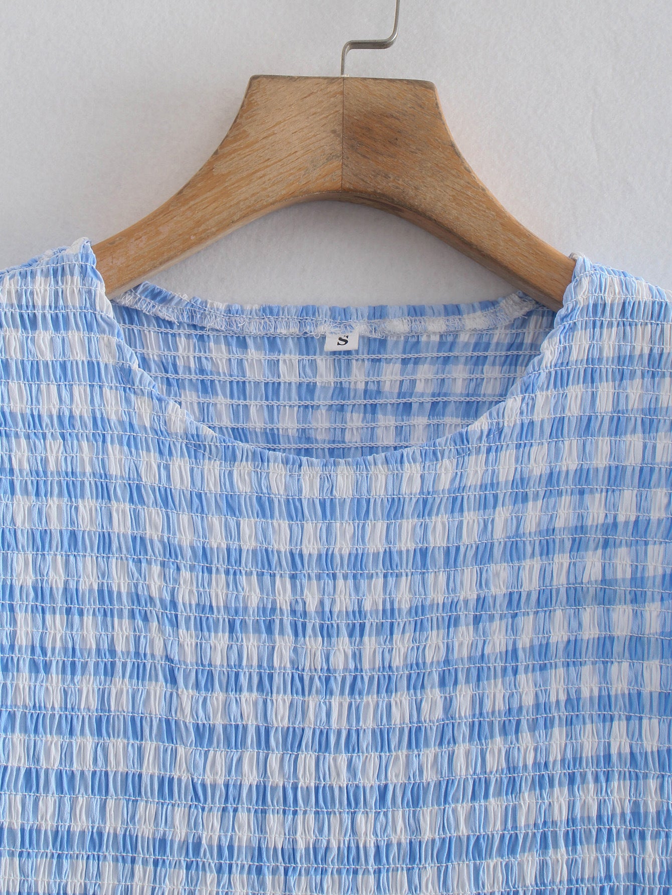 Blue Gingham Smocked Flutter Sleeves Tiered Midi Dress