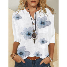 Load image into Gallery viewer, White Half Sleeve Floral V Neck Blouse
