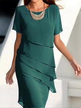 Load image into Gallery viewer, Navy Round Neck Short Sleeves Tiered Mini Dress
