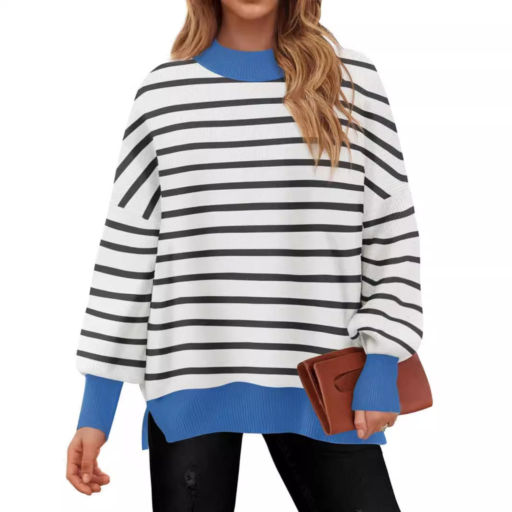 Oversized Crewneck Casual Long Sleeve Contrast Loose Knit Pullover Sweaters Top