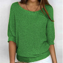 Load image into Gallery viewer, Round Neck Three-Quarter Sleeve Knitted Sweater
