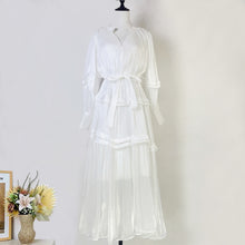 Load image into Gallery viewer, Elegant Lantern Long Sleeves V-Neck Pleated Tiered Maxi Dress
