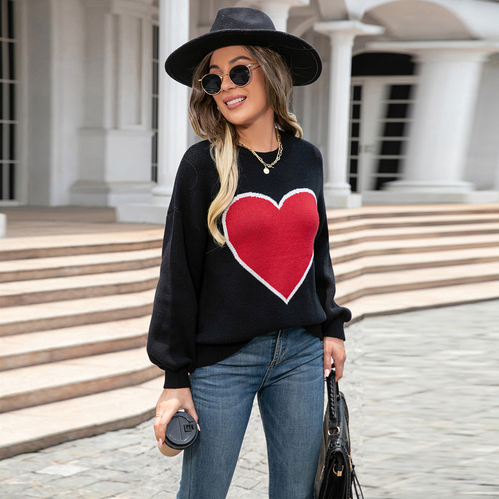 Heart Graphic Round Neck Sweater
