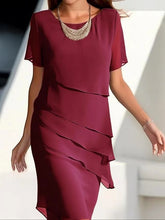 Load image into Gallery viewer, Navy Round Neck Short Sleeves Tiered Mini Dress
