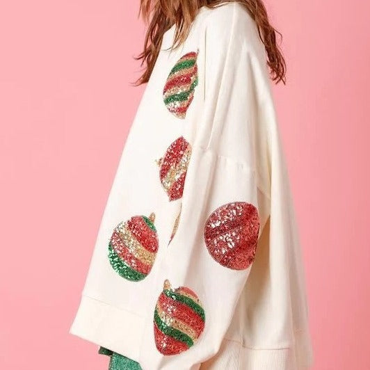 Christmas Egg Sequined Casual Long Sleeve Sweatshirt