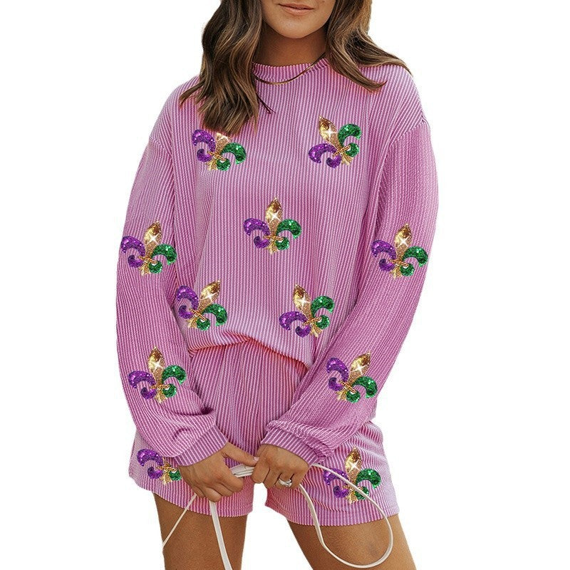 Mardi Gras Fleur De Lis  Corded Long Sleeve Top and Shorts