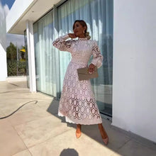 Load image into Gallery viewer, Long Sleeve Hollow Out Lace Midi Dress
