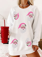 Load image into Gallery viewer, White Ribbed Sequin Santa Claus Graphic Christams Sweatshirt
