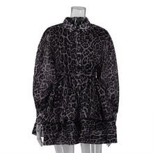 Load image into Gallery viewer, Black Long Sleeves Leopard Tiered Chiffon Mini Dress
