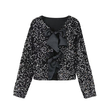 Load image into Gallery viewer, Classic Sequin Jackets Bow Coats Sparkling Holiday Party Cropped Top
