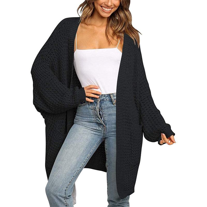 Casual Solid Pocket V Neck Top Sweater Cardigan