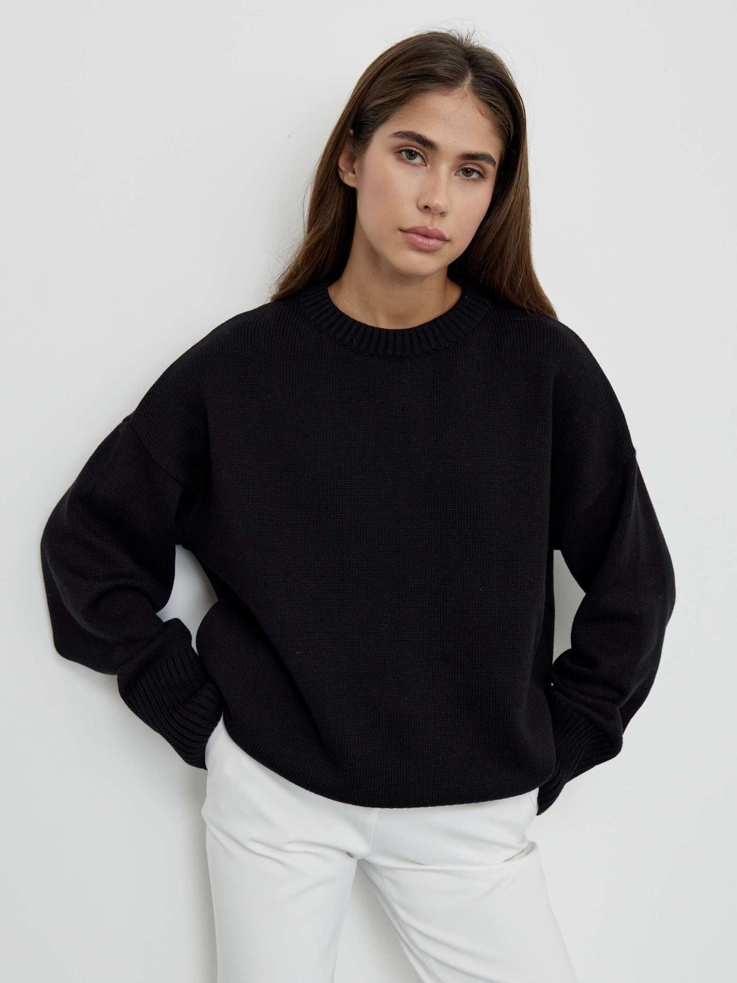 Crew Neck Ribbed Knit Pullover Sweater