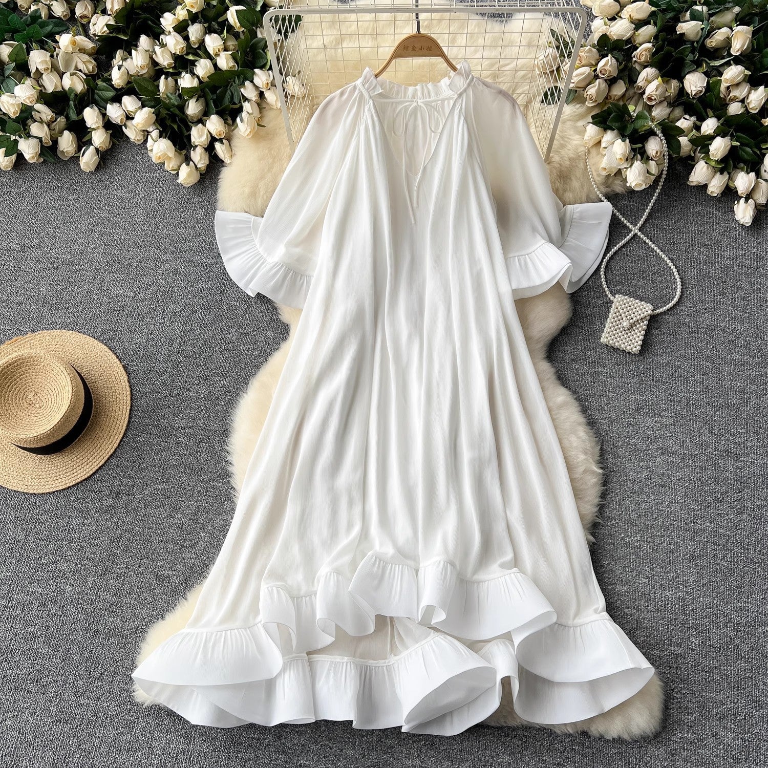 Elegant Bell Sleeves Loose Midi Dress