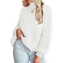 Load image into Gallery viewer, Trendy Chunky Warm Turtleneck Cable Knit Lantern Sleeve Pullover Sweater
