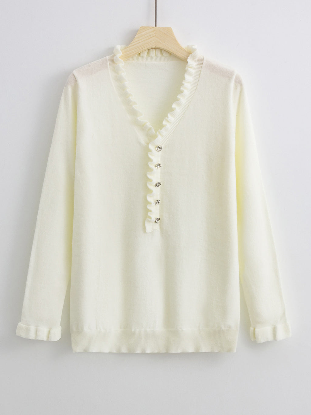 Long Sleeves Ruffled V-neck Sweater