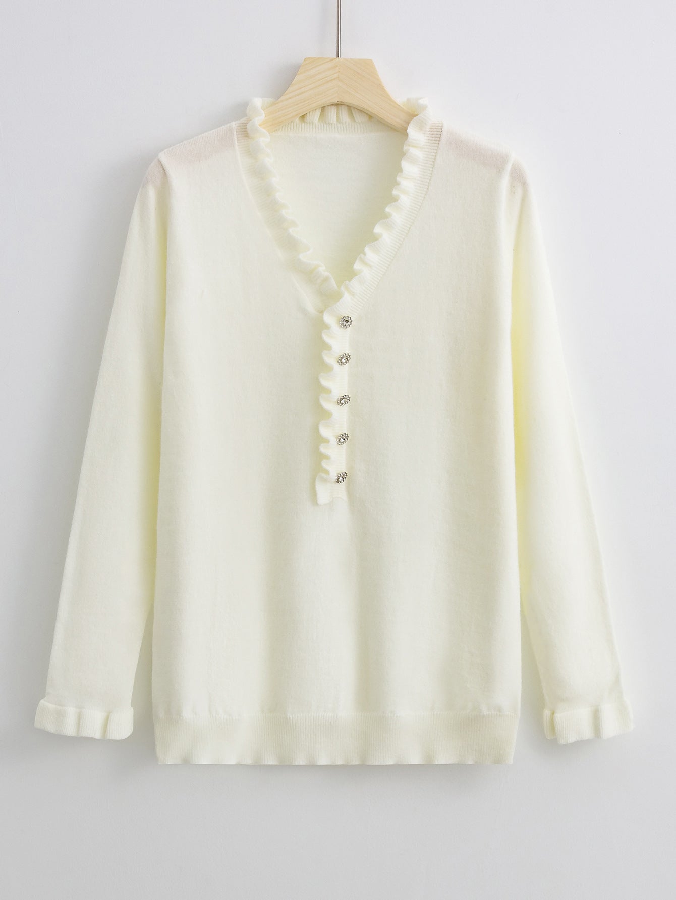 Long Sleeves Ruffled V-neck Sweater
