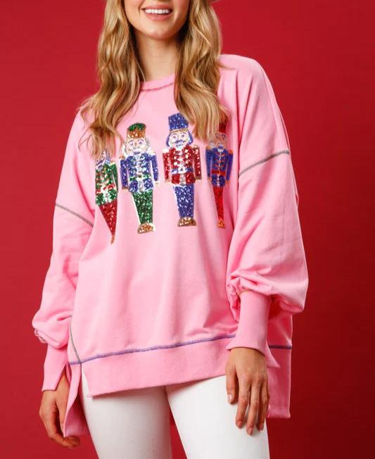 Sequin Christmas Nutcracker Round Neck Sweatshirt
