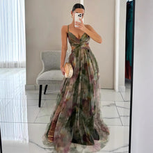 Load image into Gallery viewer, Spaghetti Straps Floral Print V-Neck Empire Ruched Maxi Dress
