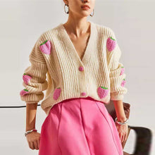 Load image into Gallery viewer, Sweet Beige Strawberry V-neck Cardigan Sweater
