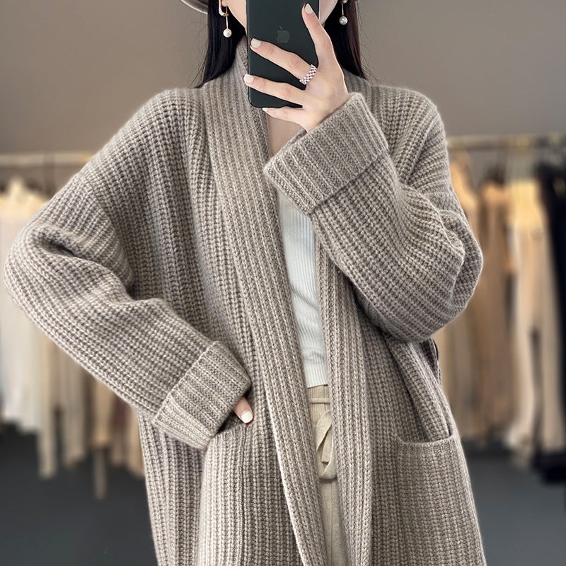 Beige Plain Long Sleeve Cardigan