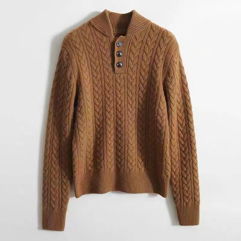 Retro Solid Color Cable Knitted Sweater