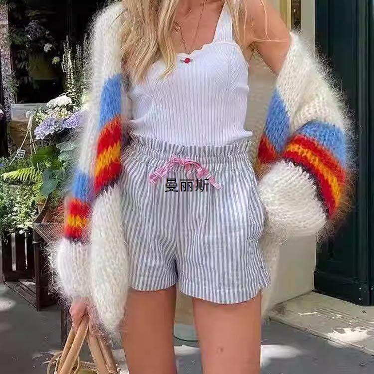 Fuzzy Colorblock Stripped Knit Cardigan
