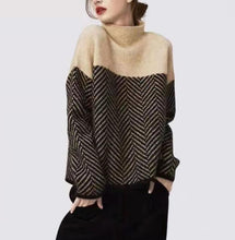 Load image into Gallery viewer, Loose High Neck Zigzag Print Long Sleeve Pullover Sweater
