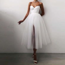Load image into Gallery viewer, French Vintage Sweatheart Spaghetti Straps Split Side Mesh Midi Dress
