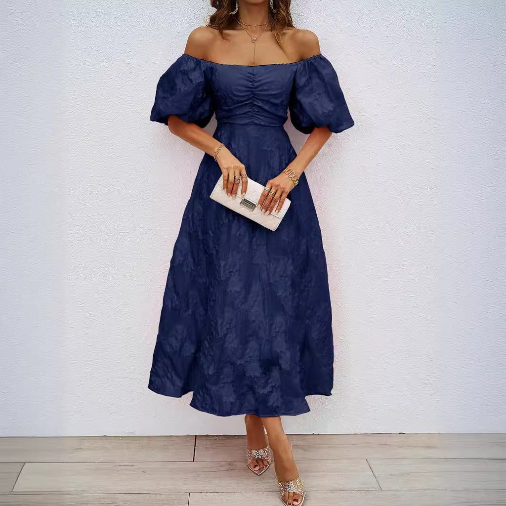 Navy Off Shoulder Ball Gown Midi Dress