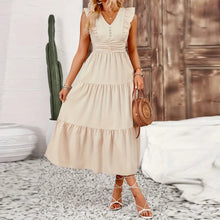 Load image into Gallery viewer, Simple Flutter Sleeves V-Neck Tiered Midi Dress
