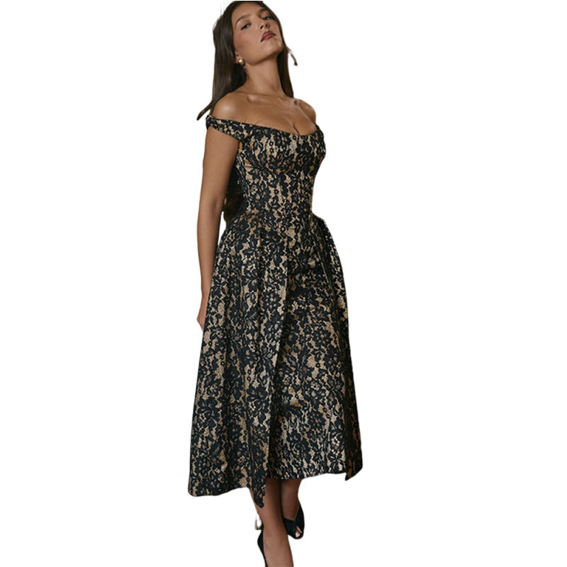 Black Floral Print Straps Midi Dress