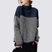 Load image into Gallery viewer, Loose High Neck Zigzag Print Long Sleeve Pullover Sweater
